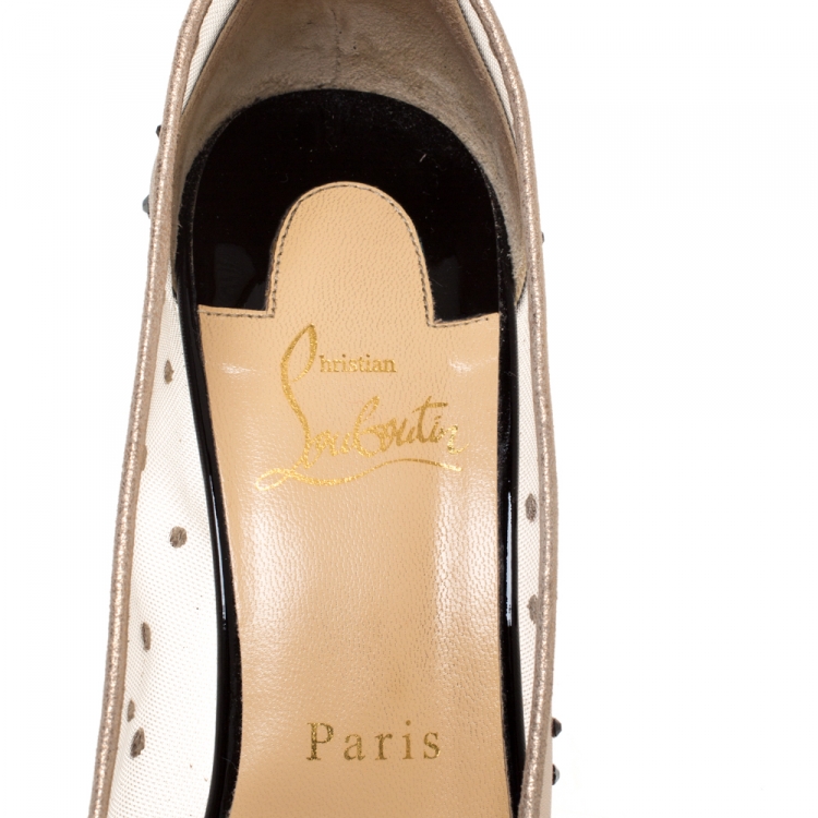 Pre Owned Christian Louboutin Crystal Embellished Mesh Follies Strass Pointed Toe Pumps Size 38