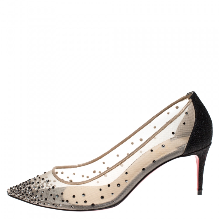 Christian Louboutin Follies Strass 100 Mesh Point Toe Pumps in