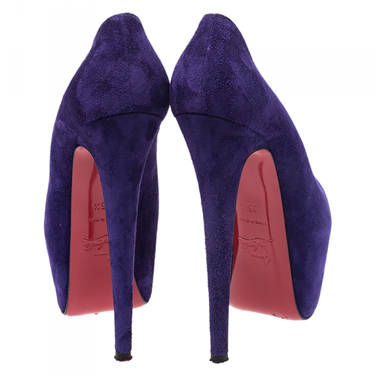 Pre Owned Christian Louboutin Purple Suede Daffodile Platform Pumps Size 35.5