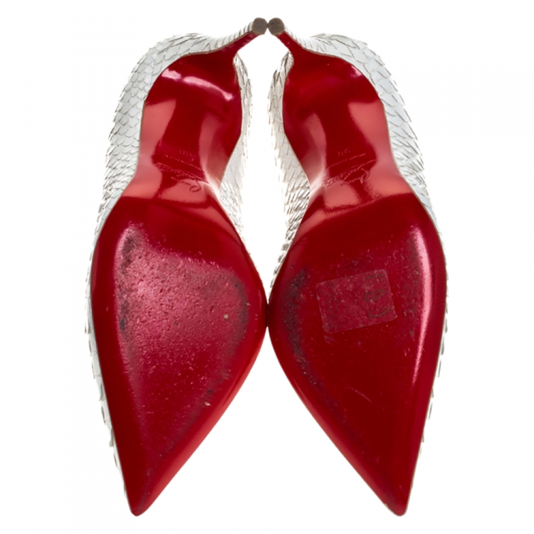 Pre Owned Christian Louboutin White Python Leather So Kate Pointed Toe Pumps Size 38