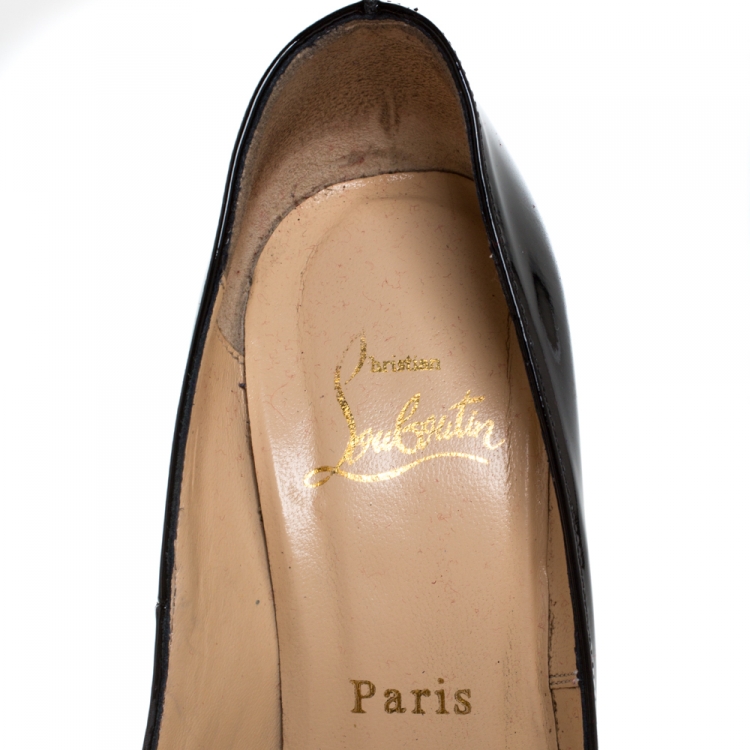 Pre Owned Christian Louboutin Black Patent Leather Highness Peep Toe Platform Pumps Size 35.5