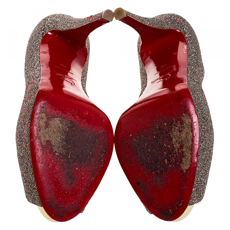 Pre Owned Christian Louboutin Multicolor Glitter Fabric New Very Prive Peep Toe Pumps Size 38