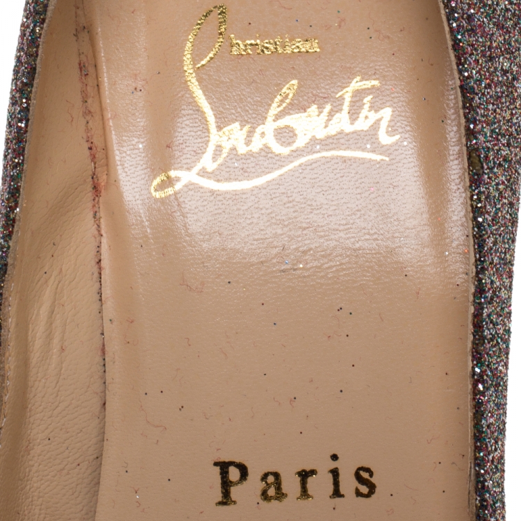 Pre Owned Christian Louboutin Multicolor Glitter Fabric New Very Prive Peep Toe Pumps Size 38