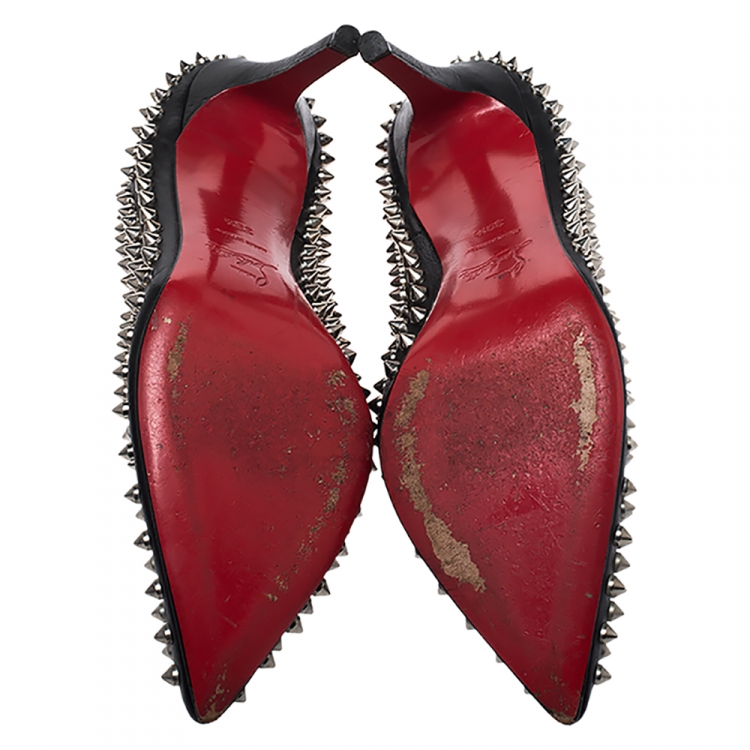 Pre Owned Christian Louboutin Black Leather Pigalle Spikes Pumps Size 39.5