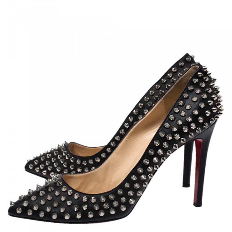 Pre Owned Christian Louboutin Black Leather Pigalle Spikes Pumps Size 39.5
