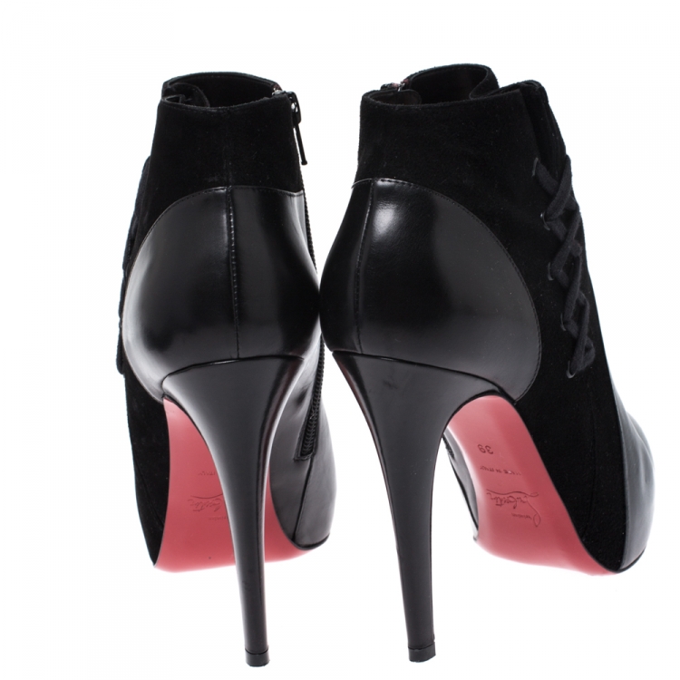 Pre Owned Christian Louboutin Black Leather and Suede Ankle Booties Size 39