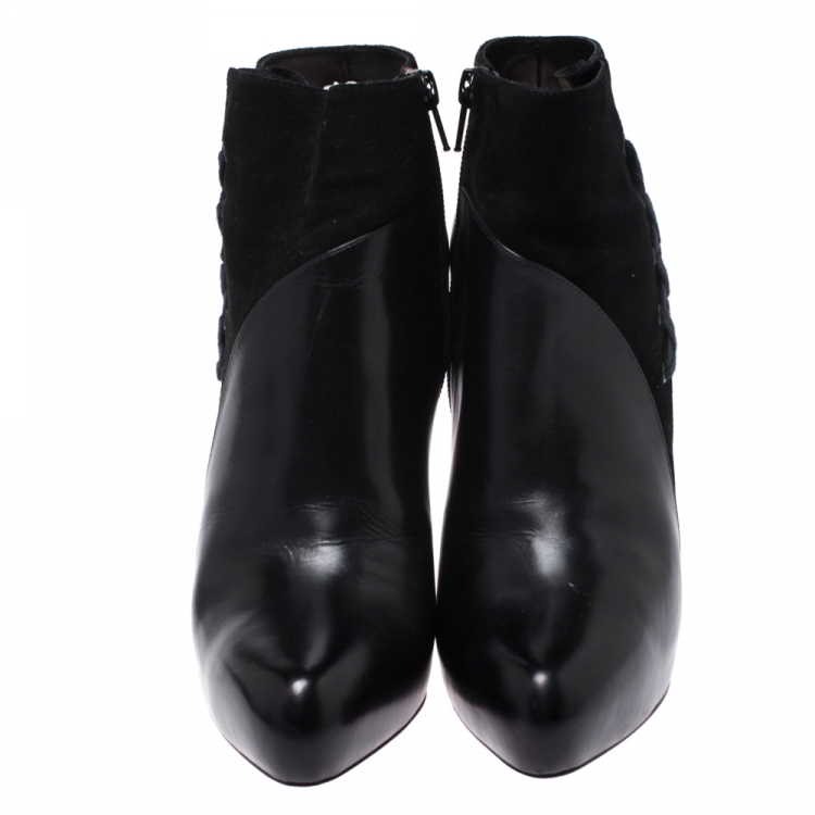 Pre Owned Christian Louboutin Black Leather and Suede Ankle Booties Size 39