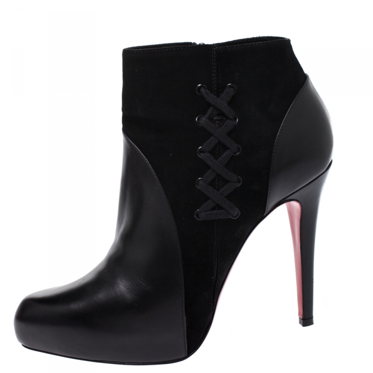 Pre Owned Christian Louboutin Black Leather and Suede Ankle Booties Size 39