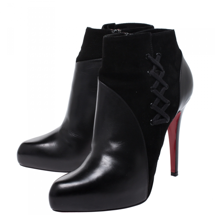 Pre Owned Christian Louboutin Black Leather and Suede Ankle Booties Size 39