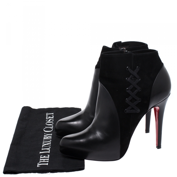 Pre Owned Christian Louboutin Black Leather and Suede Ankle Booties Size 39