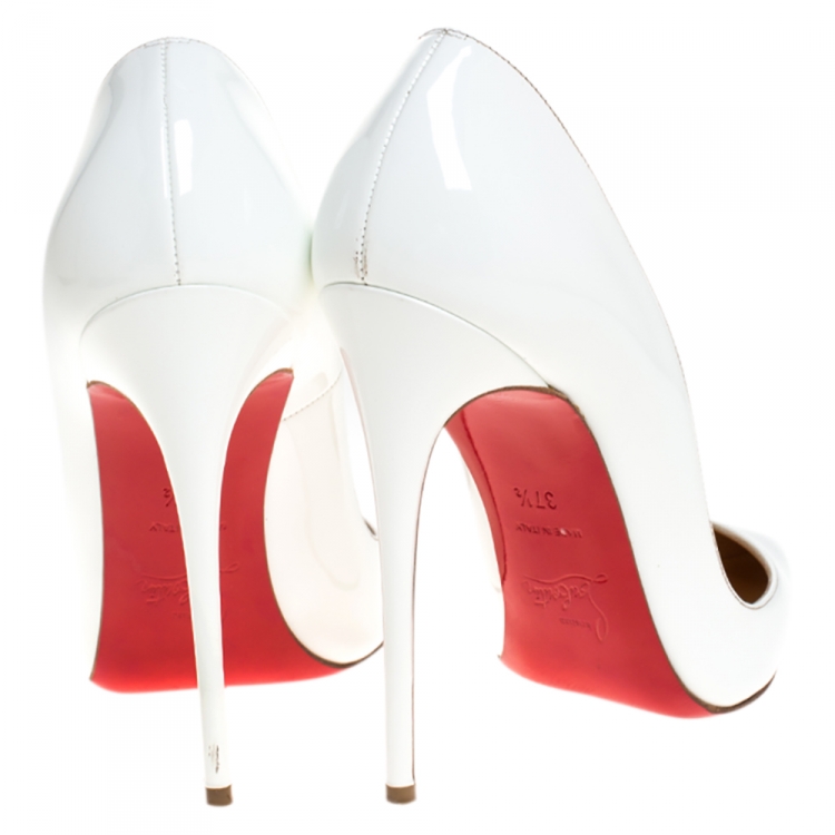 Pre Owned Christian Louboutin White Patent Leather So Kate Pointed Toe Pumps Size 37.5