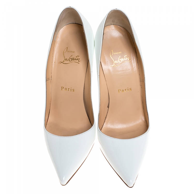 Pre Owned Christian Louboutin White Patent Leather So Kate Pointed Toe Pumps Size 37.5