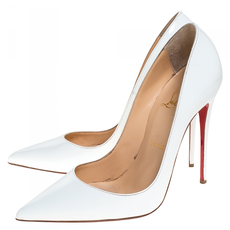 Pre Owned Christian Louboutin White Patent Leather So Kate Pointed Toe Pumps Size 37.5