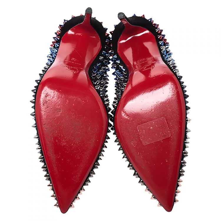 Pre Owned Christian Louboutin Black Suede Pigalle Spikes Pumps Size 39