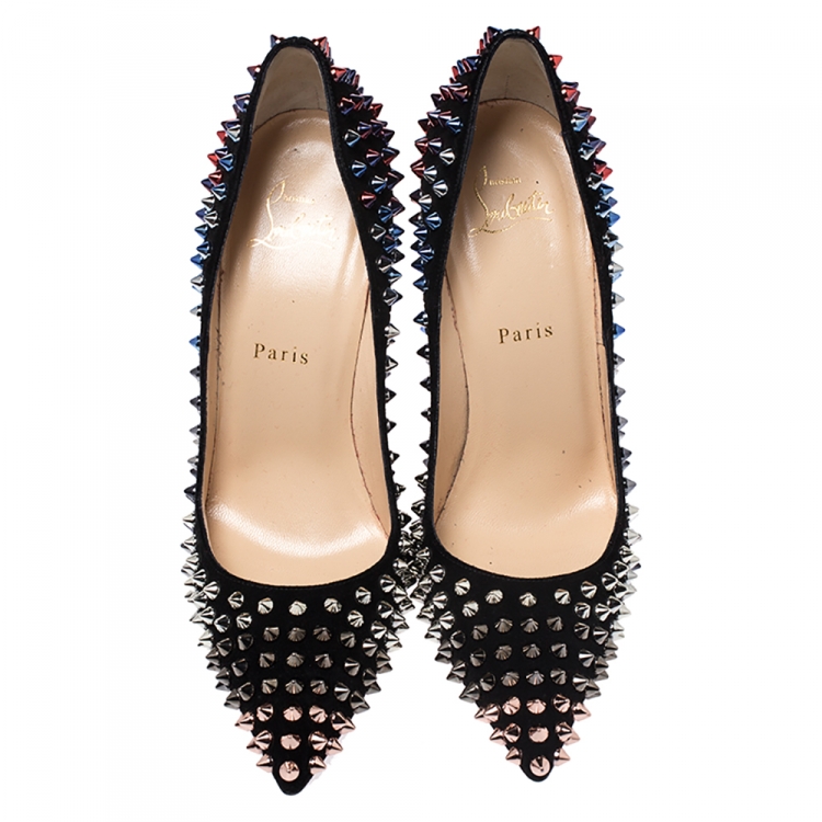 Pre Owned Christian Louboutin Black Suede Pigalle Spikes Pumps Size 39