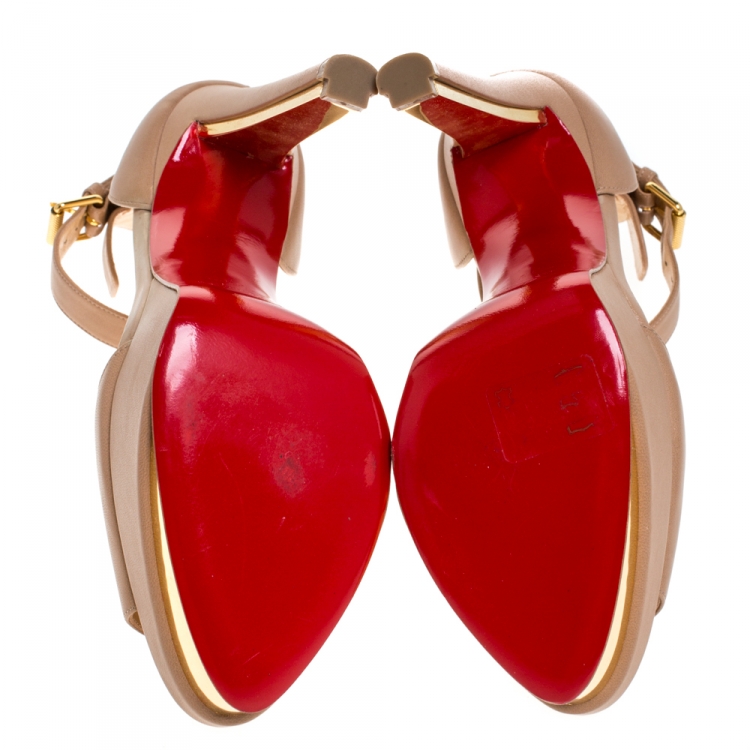 Pre Owned Christian Louboutin Beige Leather Tuctopen Ankle Strap Platform D'orsay Sandals Size 39