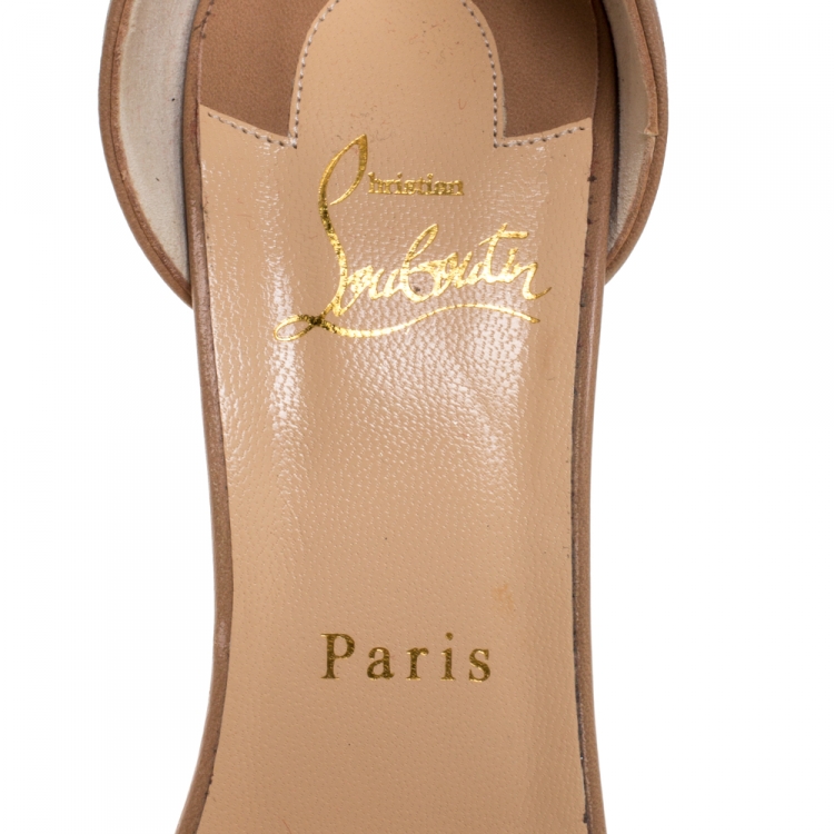 Pre Owned Christian Louboutin Beige Leather Tuctopen Ankle Strap Platform D'orsay Sandals Size 39