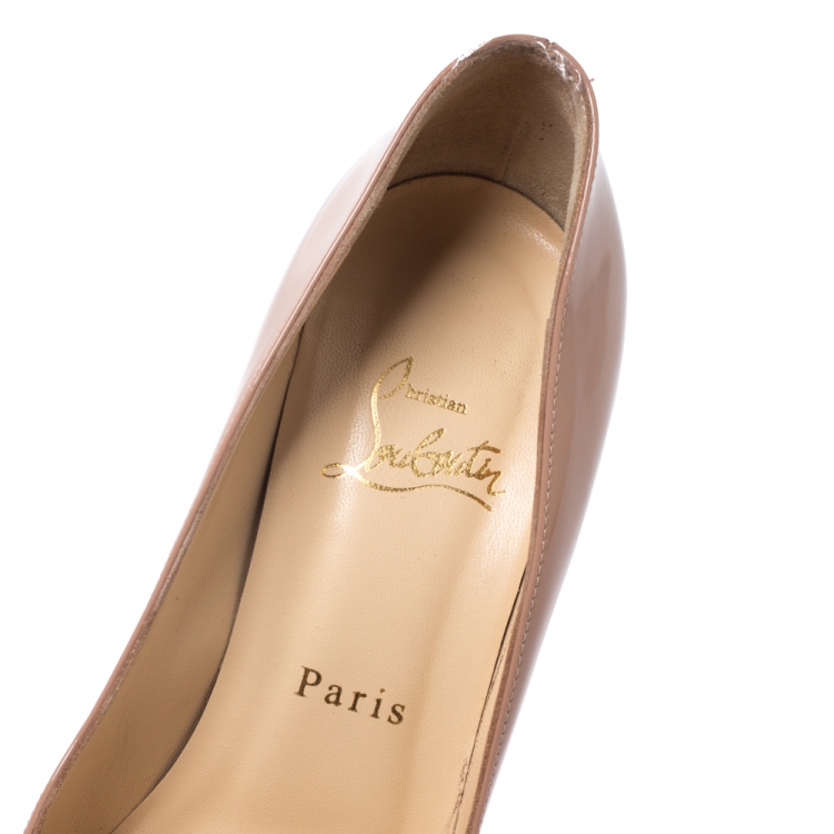Pre Owned Christian Louboutin Beige Patent Leather Alta Vicky Platform Pumps Size 37