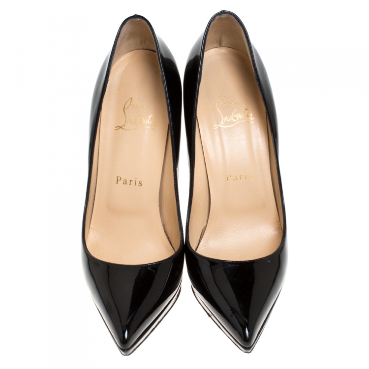 Pre Owned Christian Louboutin Black Patent Leather Pigalle Plato Platform Pumps Size 36.5