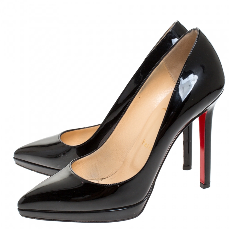 Pre Owned Christian Louboutin Black Patent Leather Pigalle Plato Platform Pumps Size 36.5