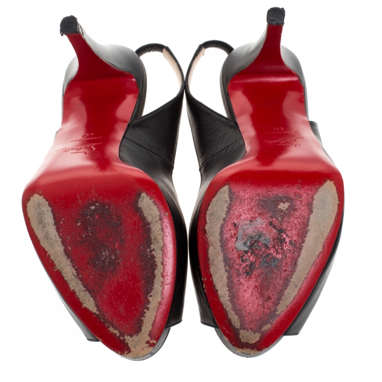 Pre Owned Christian Louboutin Black Leather Private Number Peep Toe Slingback Sandals Size 40