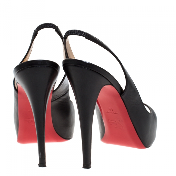 Pre Owned Christian Louboutin Black Leather Private Number Peep Toe Slingback Sandals Size 40