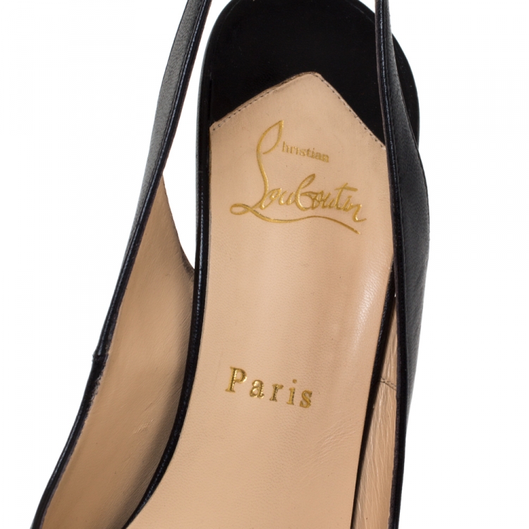 Pre Owned Christian Louboutin Black Leather Private Number Peep Toe Slingback Sandals Size 40
