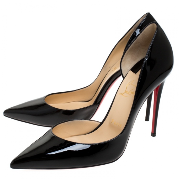 Pre Owned Christian Louboutin Black Patent Leather Iriza 100 Pointed Toe Pumps Size 40