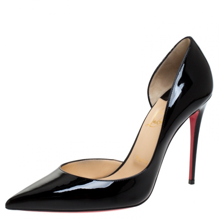 Pre Owned Christian Louboutin Black Patent Leather Iriza 100 Pointed Toe Pumps Size 40
