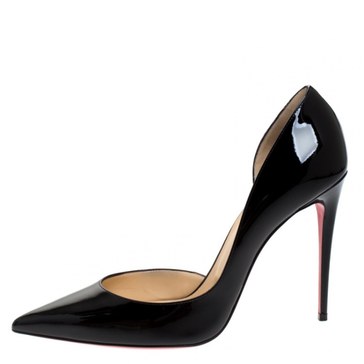 Pre Owned Christian Louboutin Black Patent Leather Iriza 100 Pointed Toe Pumps Size 40