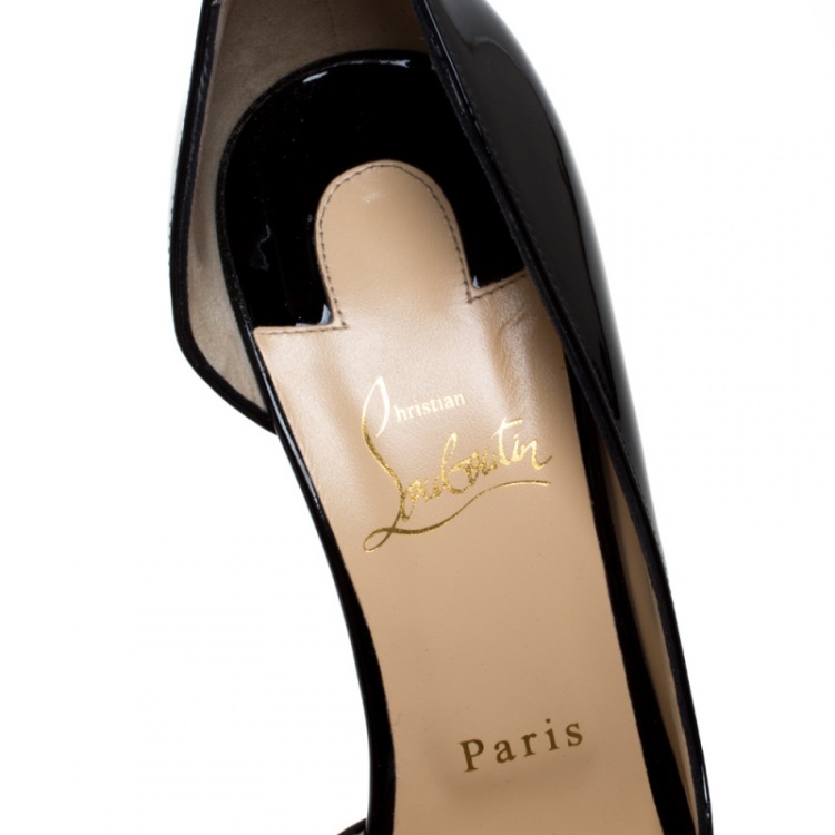 Pre Owned Christian Louboutin Black Patent Leather Iriza 100 Pointed Toe Pumps Size 40