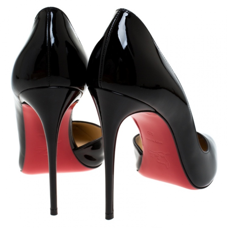 Pre Owned Christian Louboutin Black Patent Leather Iriza 100 Pointed Toe Pumps Size 40