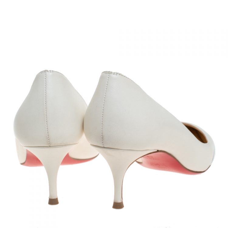 Pre Owned Christian Louboutin White Leather And PVC Trim 17th Floor Pointed Toe Pumps Size 38.5