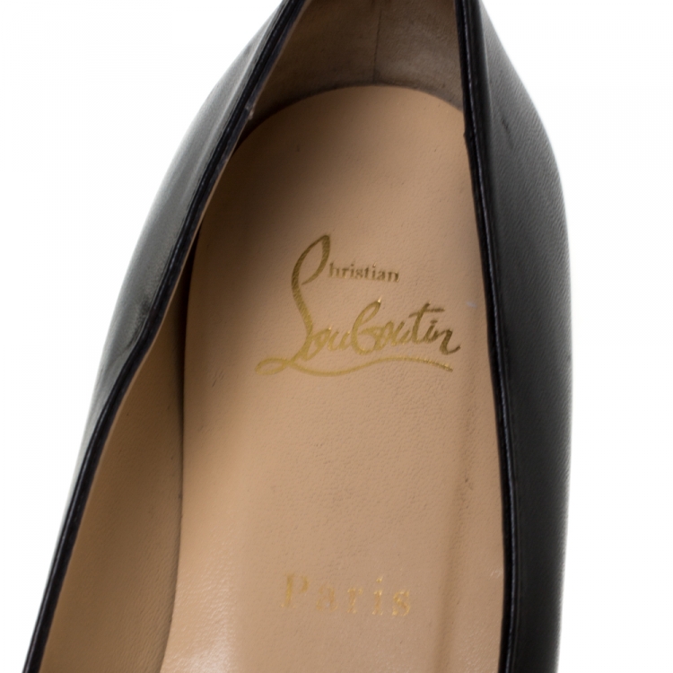 Pre Owned Christian Louboutin Black Leather Spiked Bow Ballalarina Ballerina Flats Size 40