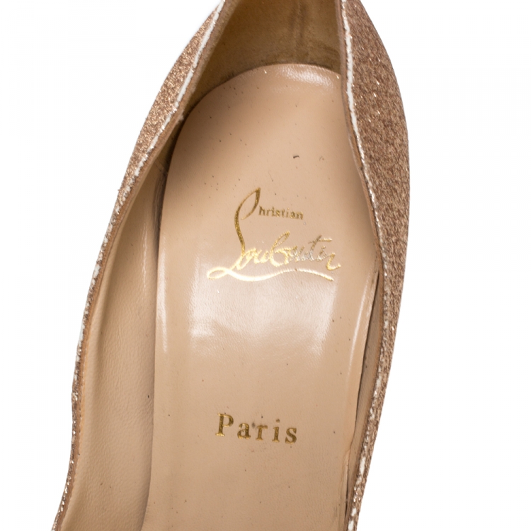 مملوكة مسبقًا Christian Louboutin Gold Glitter Lady Peep Toe Platform Pumps Size 42