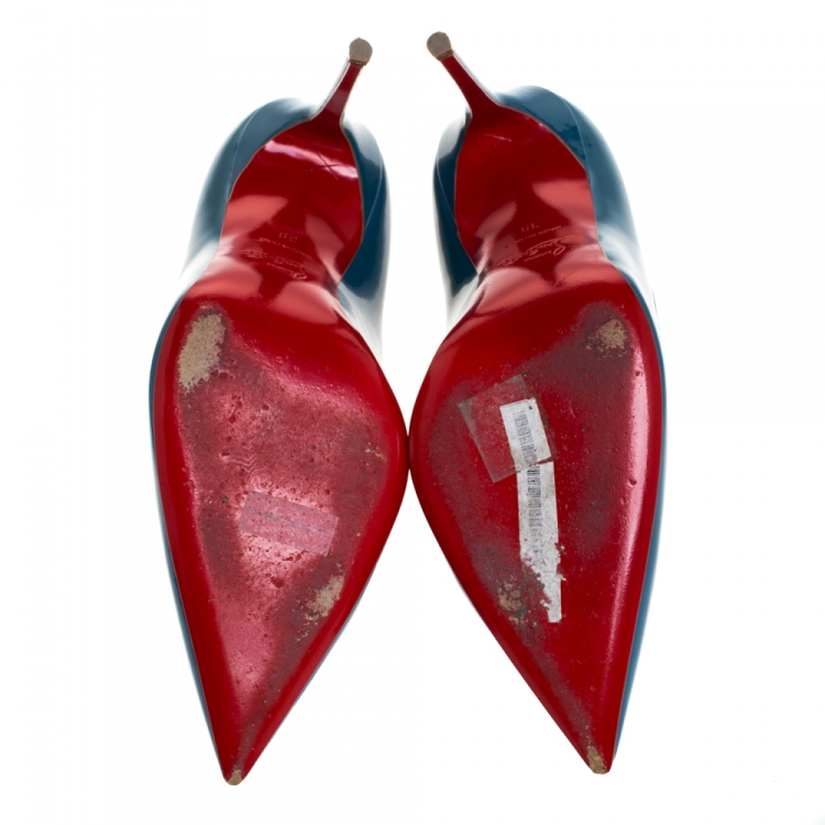 Pre Owned Christian Louboutin Teal Patent Leather Decollete Pumps Size 38