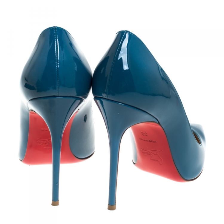 Pre Owned Christian Louboutin Teal Patent Leather Decollete Pumps Size 38