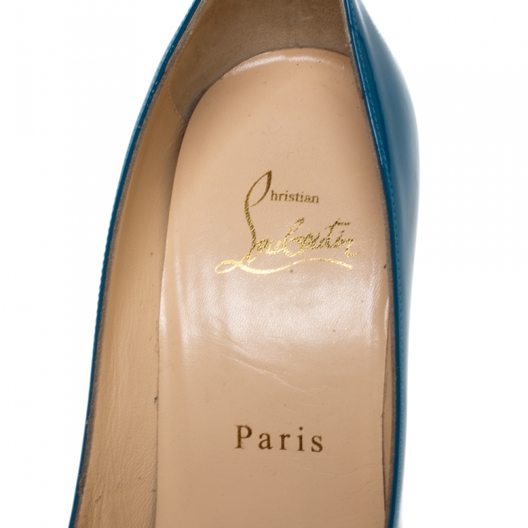 Pre Owned Christian Louboutin Teal Patent Leather Decollete Pumps Size 38