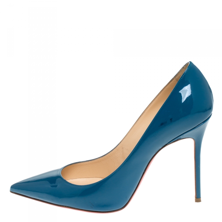 Pre Owned Christian Louboutin Teal Patent Leather Decollete Pumps Size 38