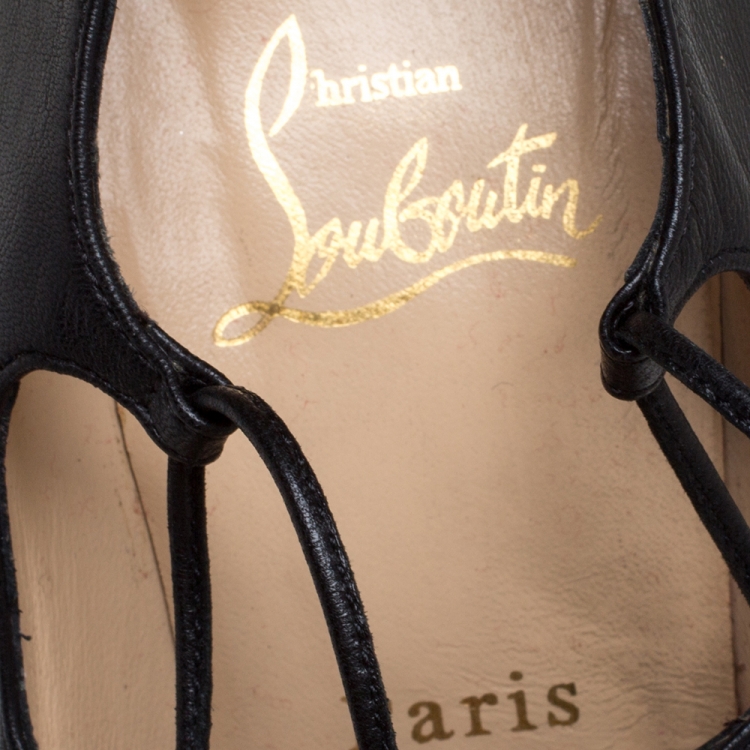 مملوكة مسبقًا Christian Louboutin Black Leather Ghildarc Lace Up Platform Pumps Size 38