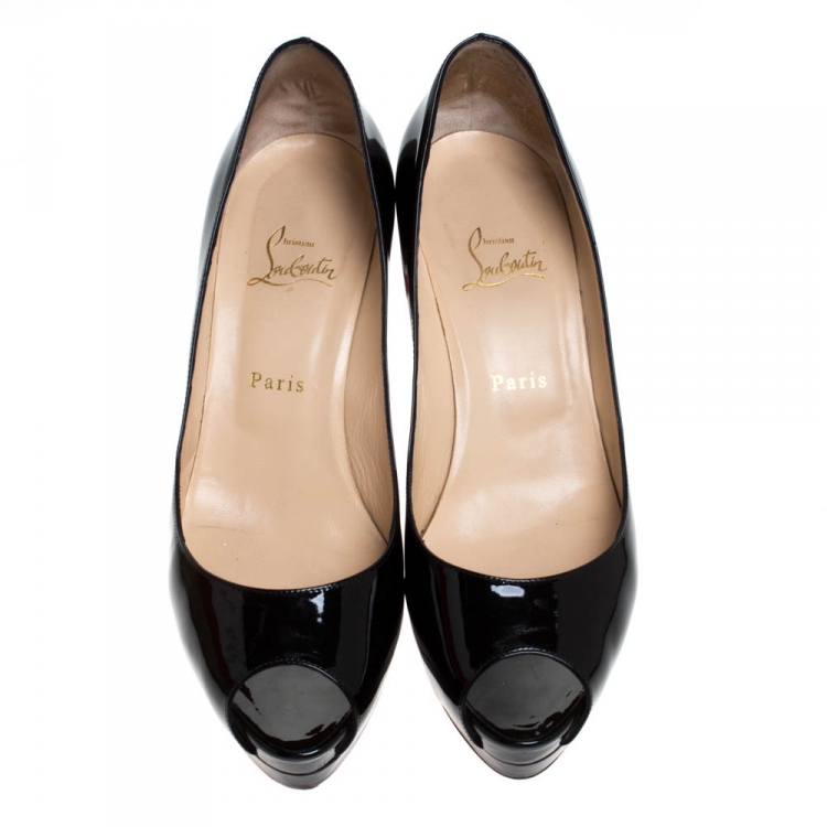 Pre Owned Christian Louboutin Black Patent Leather Altadama Platform Peep Toe Pumps Size 41