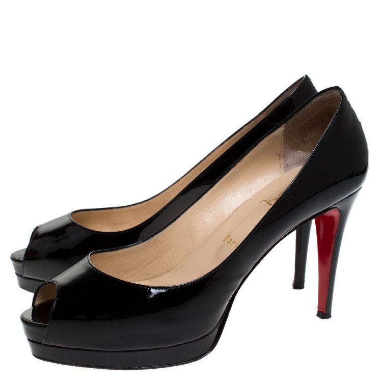 Pre Owned Christian Louboutin Black Patent Leather Altadama Platform Peep Toe Pumps Size 41