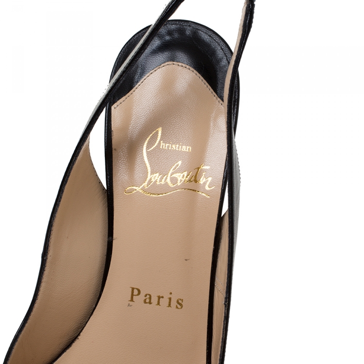 Pre Owned Christian Louboutin Black Leather No Prive Slingback Platform Sandals Size 35.5