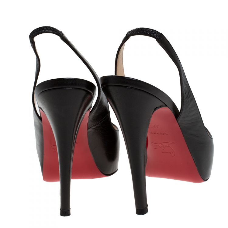 Pre Owned Christian Louboutin Black Leather No Prive Slingback Platform Sandals Size 35.5