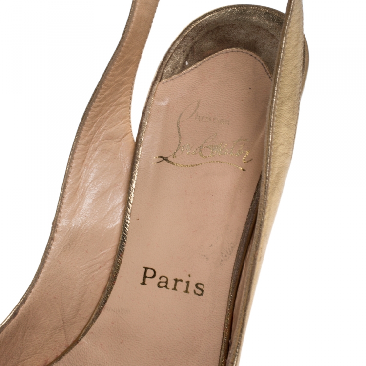 Pre Owned Christian Louboutin Gold Leather Platform Ankle Strap Sandals Size 38.5