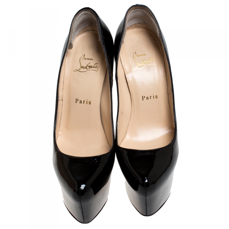 Pre Owned Christian Louboutin Black Patent Leather Daffodile Platform Pump Size 38