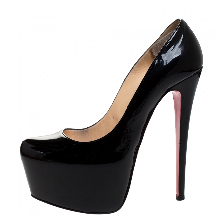 Pre Owned Christian Louboutin Black Patent Leather Daffodile Platform Pump Size 38