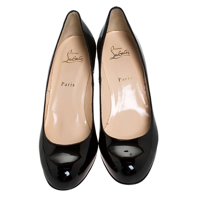 Pre Owned Christian Louboutin Black Patent Leather Simple Pumps Size 42