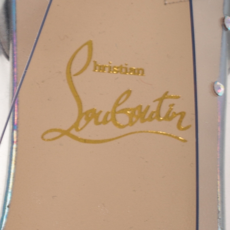 Pre Owned Christian Louboutin Metallic Silver Leather And PVC Degrastrass Pointed Toe Ballet Flats Size 36