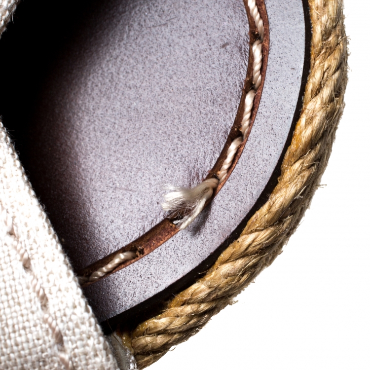 Pre Owned Christian Louboutin Cream Canvas Almeria Cross Strap Espadrille Wedge Sandals Size 40